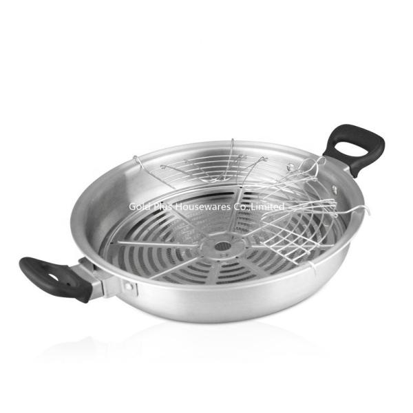 36cm Home cooking kitchen thickened wok with two handle food grade 304# stainless steel saving steam frying pan