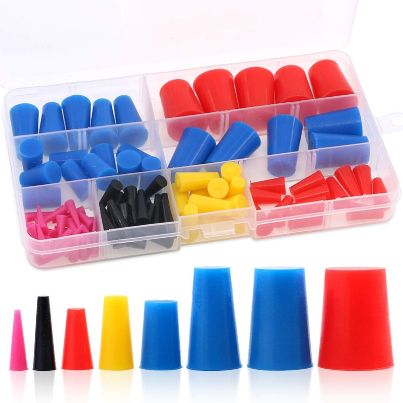 Rubber Products for Moulding Processing Service Diverse 105 Sizes Silicone Plug and Colorful Cone Plug Set