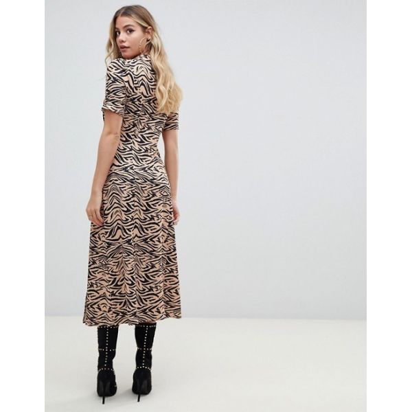 custom make short sleeve animal print midi tea dress in rib