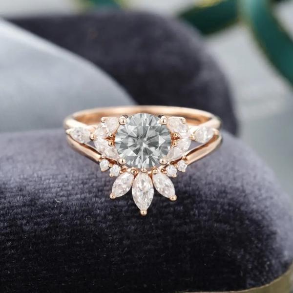 925 Silver Jewelry Moissanite Ring Rose Gold Gray Moissanite Engagement Ring Set Marquise Cut Bridal Ring