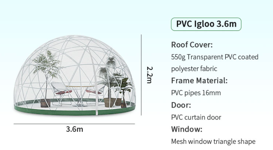 Outdoor Luxury Transparent Igloo Roof Glamping PVC Geodesic Dome Hotel Tent