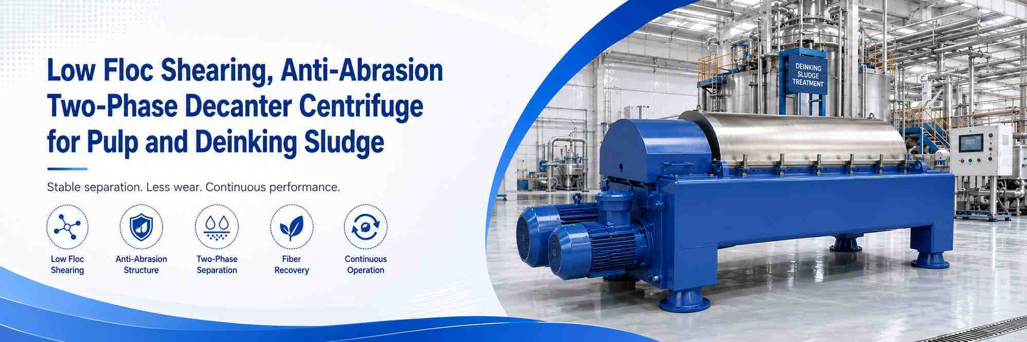 Two Phase Decanter Centrifuge for Pulp and Deinking Sludge