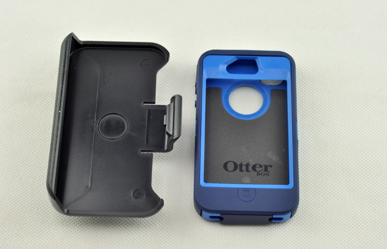 Ocean Blue 3 Layers Cell Phone TPU Case Outerbox For Iphone 4 With Belt Clips