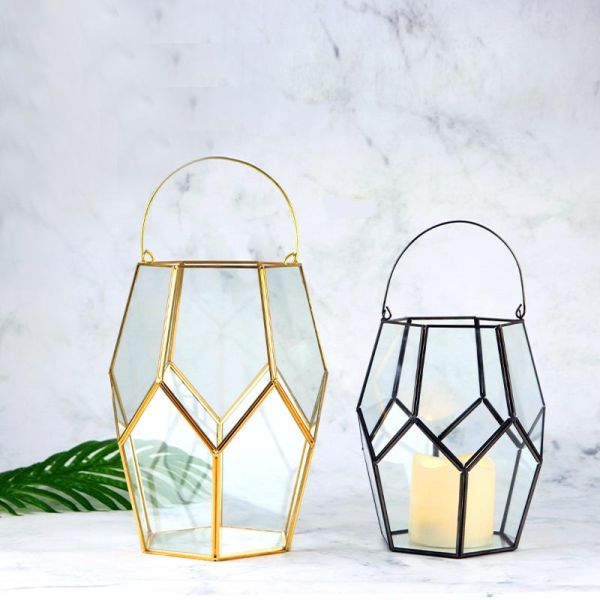 Glass lantern copper artfact large size wind lamp spot glass retro candle holder decoration horselight floor hand