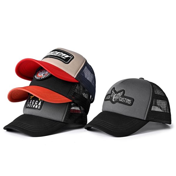 Plastic Button Sponge Trucker Caps Curved Brim High Quality Logo Polyester Caps