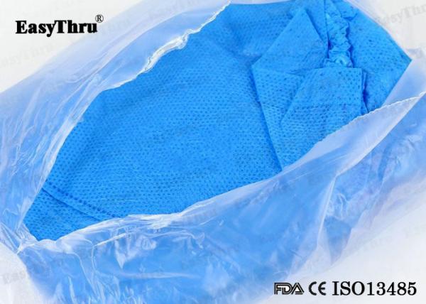 ISO Blue Protective Isolation Gown , Sterile Disposable Surgical Cap