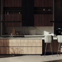 Fabrication personnalisée de placage en bois et de laque noire pour la cuisine moderne