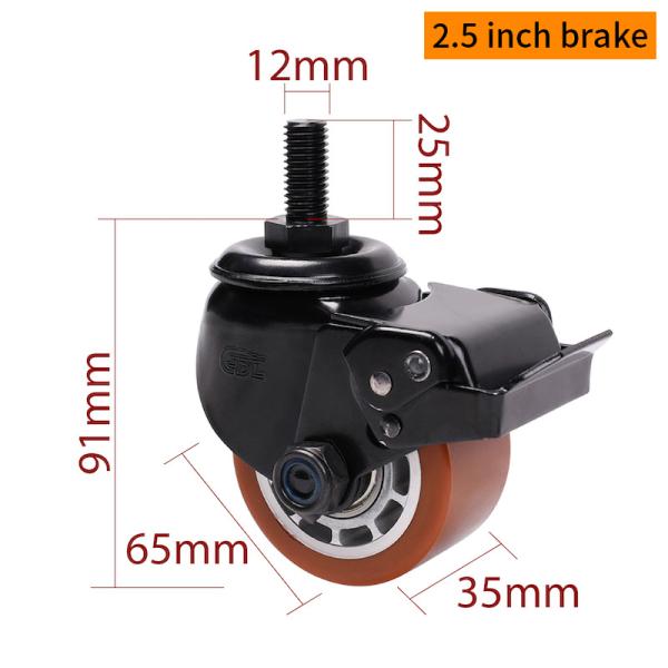 EDL TPU Equipment Casters  2.5 Inch Threaded Casters  300Kg Road With Brake M4125S-86A