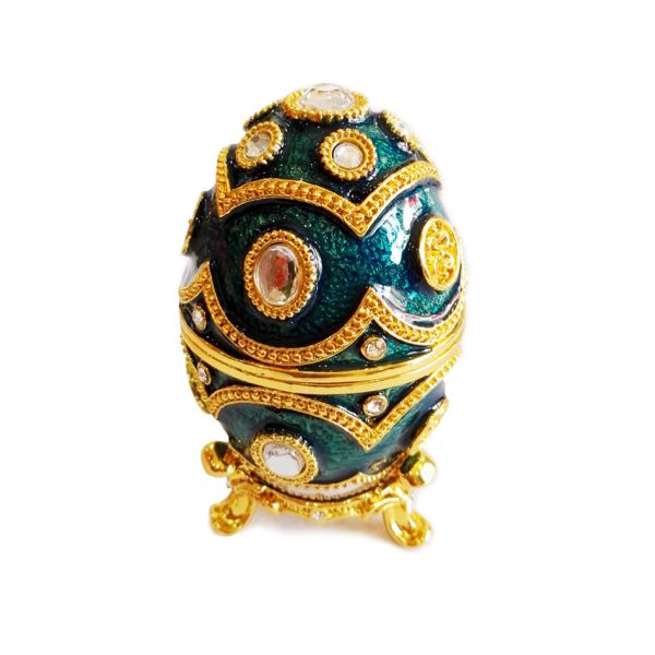 Handmade Enamel Faberge Easter Egg Jewelry box Luxury Blue Faberge Easter Egg Russian Royal Case Jewellery Box Holder