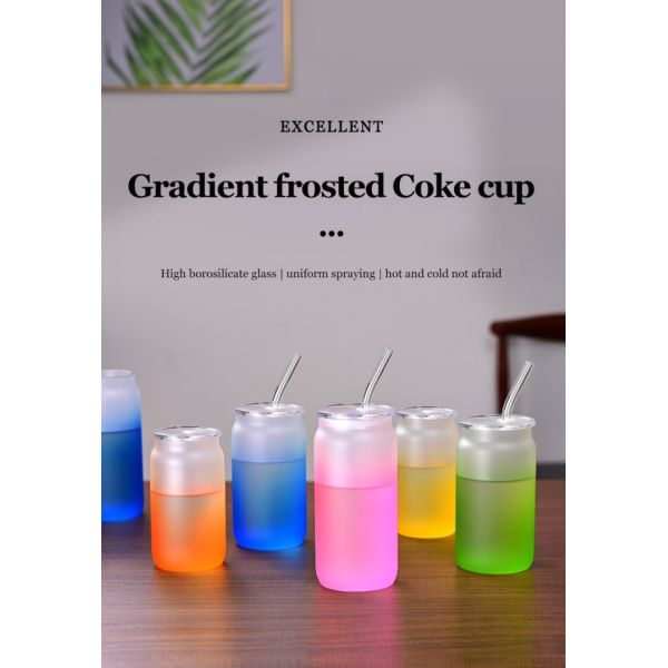 380ml 480ml 580ml Frosted Glass Cup Mug With Transparent Lid And Glass Straw