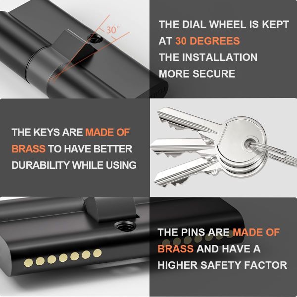 Black Euro Cylinder Lock Polish Chrome Plated Solid Brass Body with 