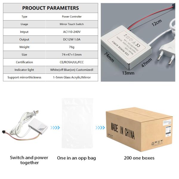 Compatível AC110V/220V Single Button Touch Sensor Switch para espelhos de banheiro inteligentes