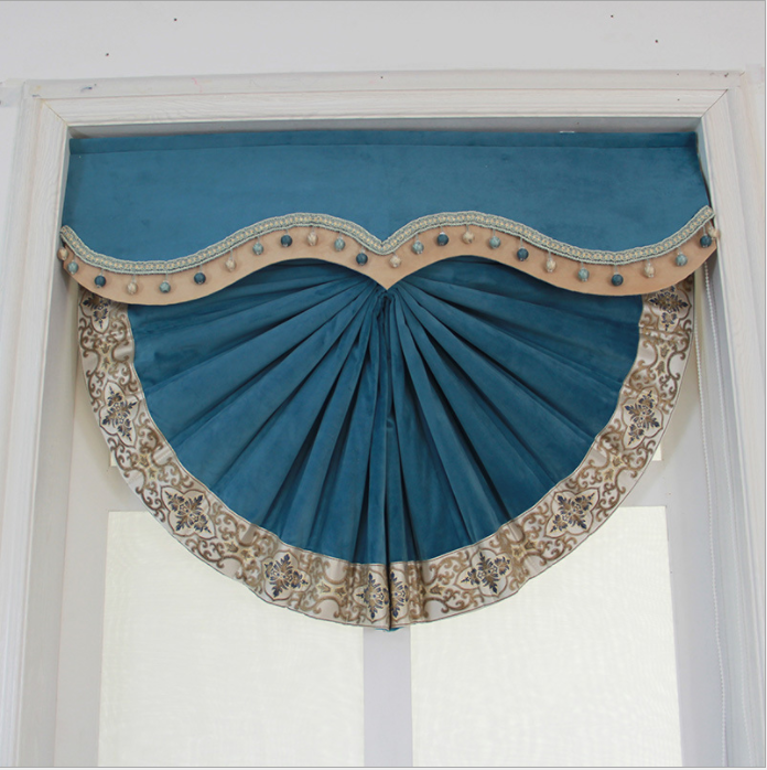 European style light luxury fan shape velvet blue Roman blind blackout Customized for dinning room kitchen small window