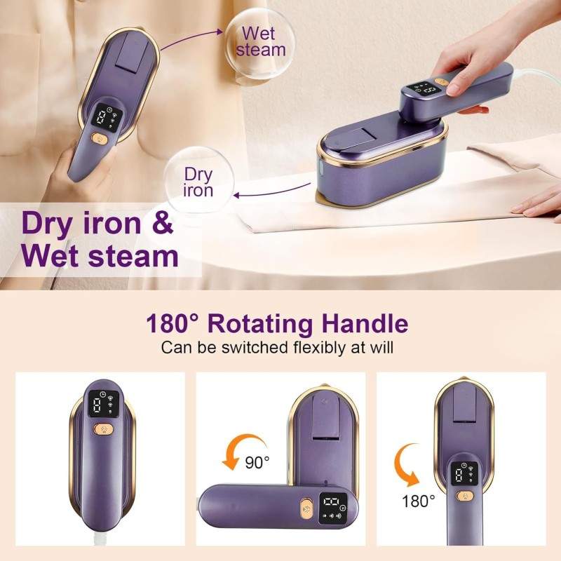 Portable Small Handheld Clothes Ironing Machine Dry Iron Electric Steam Iron 1200W Anti-Dry-Burning Household Hotel Outdoor Use