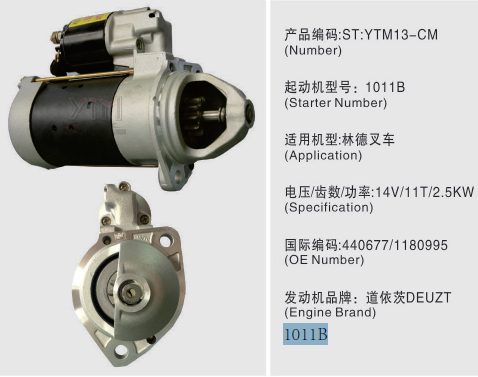Motor de arrancador de la carretilla elevadora del arrancador 1011B Linde de la maquinaria de mina 0001223002 440677 2913175500