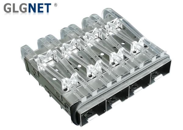 4 Ports Ganged SFP+ Shield Cage Connector 1x4 with Light Pipe and EMI Gasket