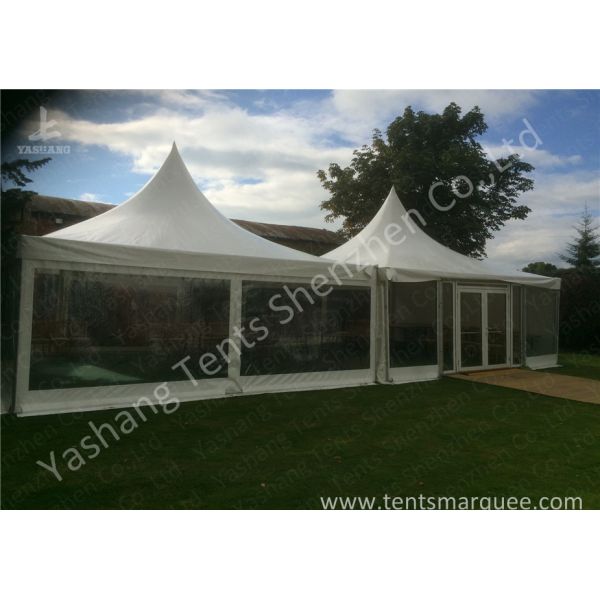 Out side Clear PVC Fabric Wall high peak tent rentals , Pagoda Party wedding reception tents