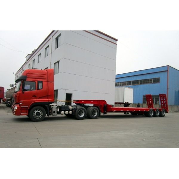 South Africa 3 Axles 60t Low Bed Trailer with Hydraulic and Grade Heavy Duty 80ton