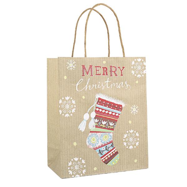 Os sacos Ultraportable do Natal do papel de embalagem do OEM, reciclaram os sacos de papel do deleite com punhos