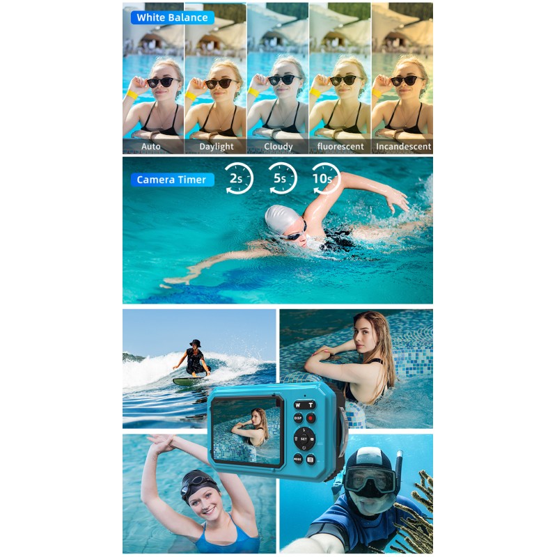 Vintage 4K 56MP 16X Zoom Dual Screen Waterproof Digital Camera With Anti Shake  LED Light and Auto Focus for Swimming and Diving