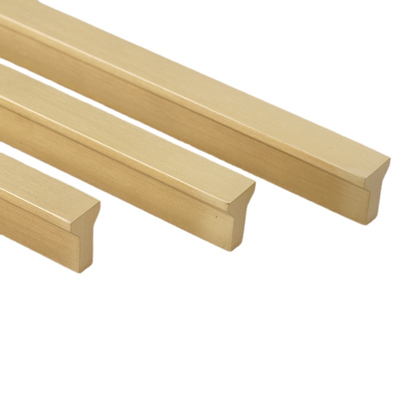 Modern Solid Brushed Brass T-Shaped Handle Brushed Gold Wardrobe Kitchen Cabinet Pull for Furniture Drawer Santaya Model 8801