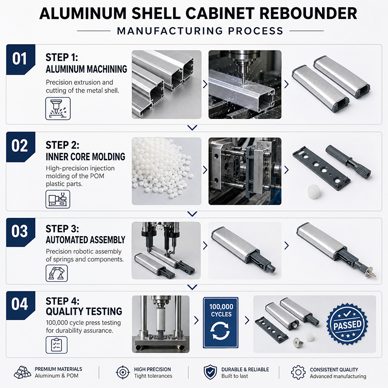 Push to Open Rebound Damper Concealed Automatic Door Opener for Cabinet Doors & Drawers No Handle Required