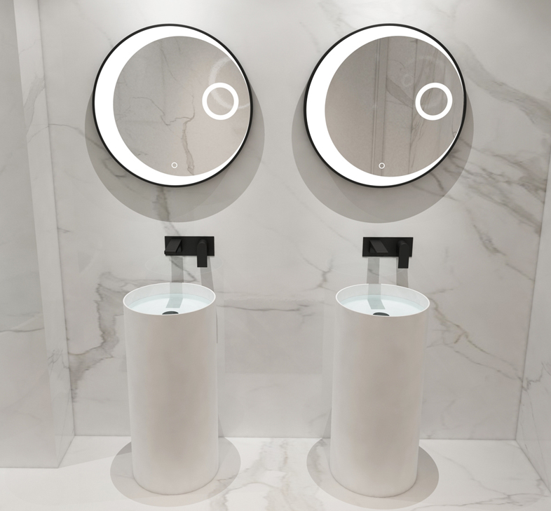 Standalone Cylindrical Bathroom Pedestal Basin Solid Surface Sink For Luxury Hotel