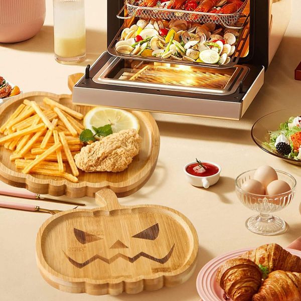 Halloween Pumpkin Bamboo Serving Platter Wooden Appetizers Board Sustainable