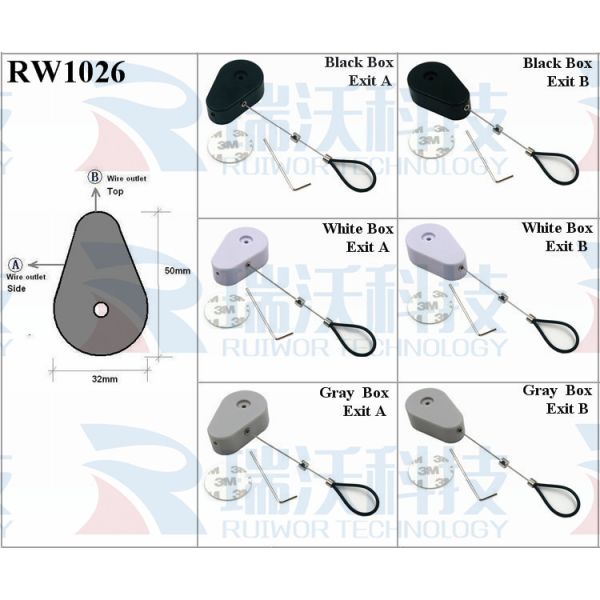 RW1026 Drop-Shaped Retractable Security Tether Plus Adjustable Stainless Steel Wire Loop Coated Silicone Hose