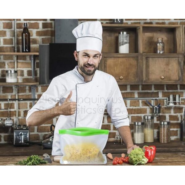 Kitchen Reusable Storage Silicone Food Fresh Bag with free hand baggy rack,preservation food fresh vacuum storage bag wa