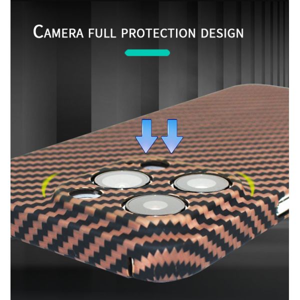 Caja resistente del teléfono de la fibra de Aramid del carbono de la suciedad del oro para el favorable SGS del iPhone 13