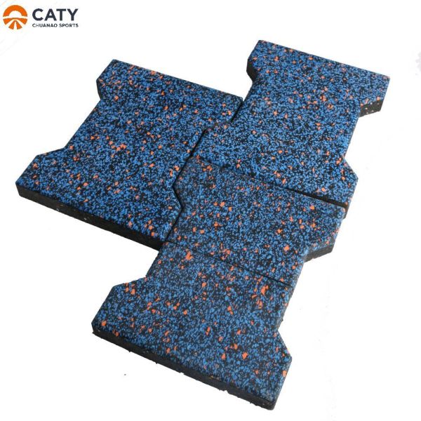 Sidewalk Dog Bone Shape Rubber Tiles, 35mm Thickness of Interlocking Design for Fitness Trail and Equestrian Arena Surfacing