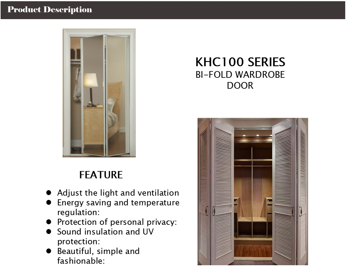 Narrow Frame Aluminum Folding Doors , Single Tempered Glass Wardrobe Bifold Doors