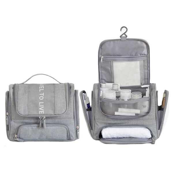 Gray Hanging Cosmetic Bag Makeup Organizer Travel Kit With Hook Bathroom Accessories