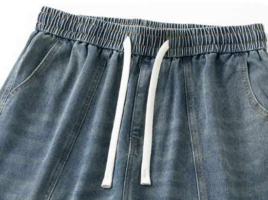 Loose Men's Jeans Washed Drawstring Elastic Waist Jeans Wide Leg