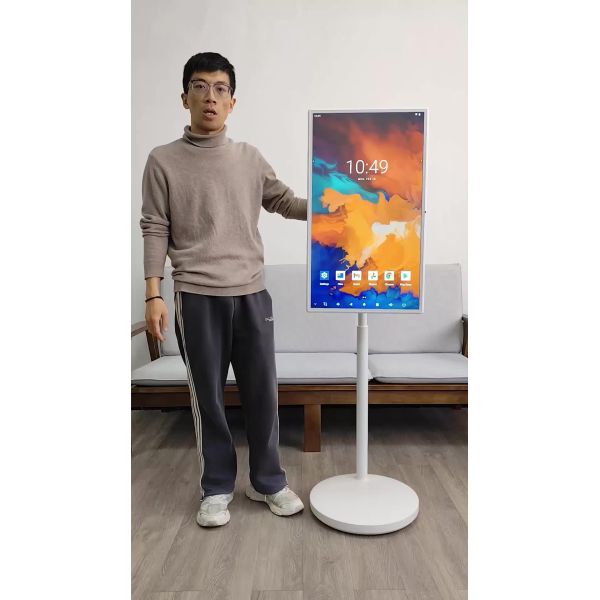32 Inch 4K Resolution Android 15 Portable TV Smart Display with Wireless Floor Standing Digital Signage