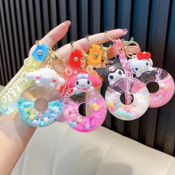 Donut Liquid Quicksand Keychain Kuromi Melody Kitty Cinnamoroll Kawaii