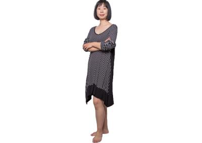Black Sleepwear Night Dress Viscose Elastane Jersey Ladies Summer Pajamas With Solid Bnad