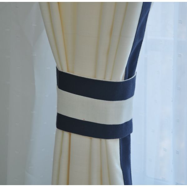 patchwork white and navy curtains , Plain Style Home living room curtains