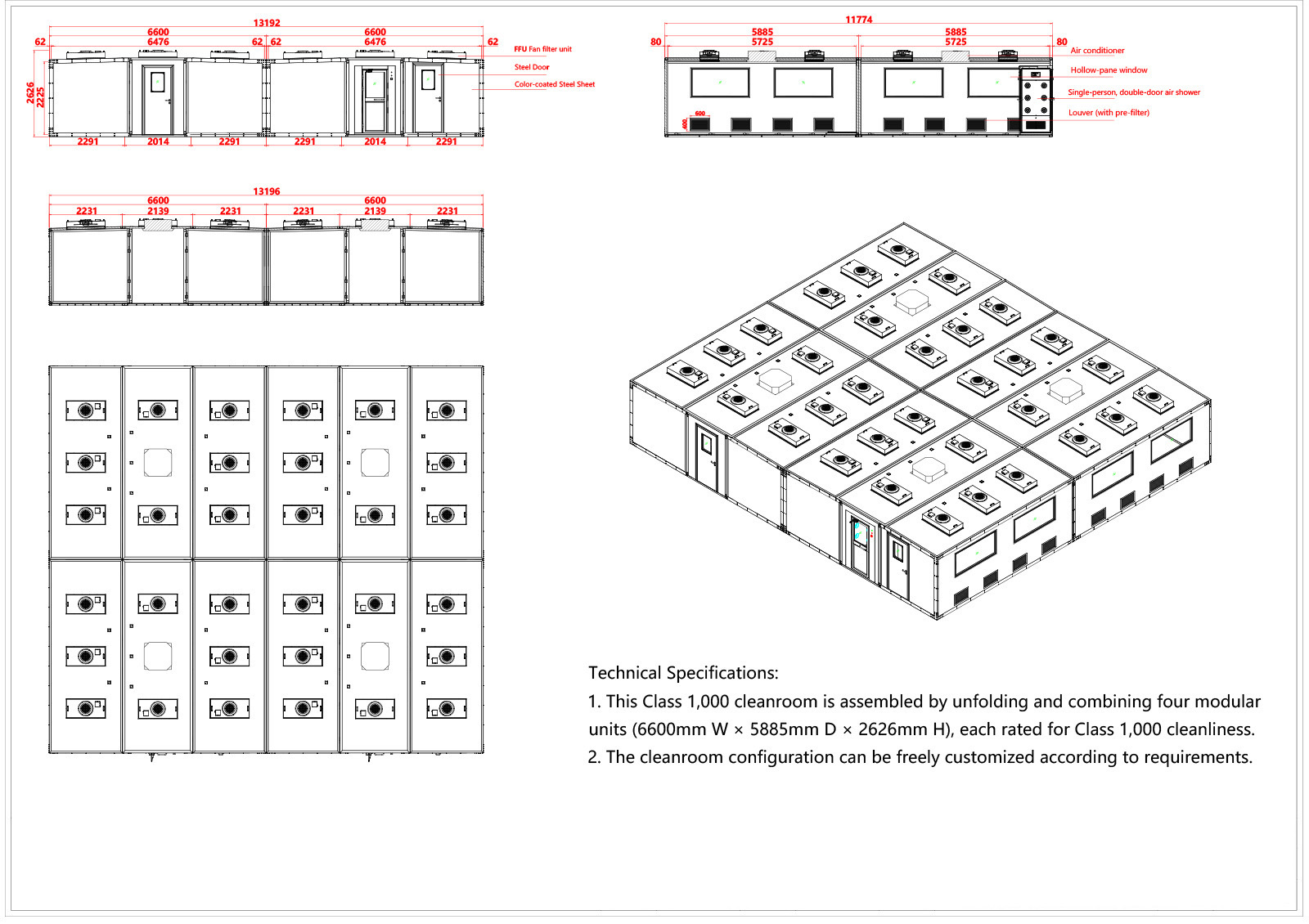 Easy-to-Install Modular Cleanroom with Expandable Design and HEPA Fan Filter Units for Time and Labor Savings