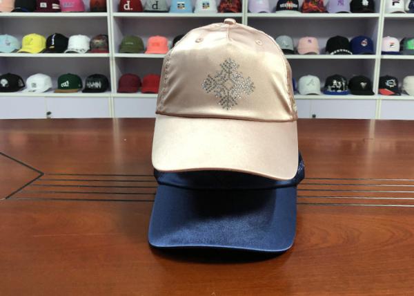 high quality customized material silk pink 6panel curve bill embroidery logo baseball caps hats