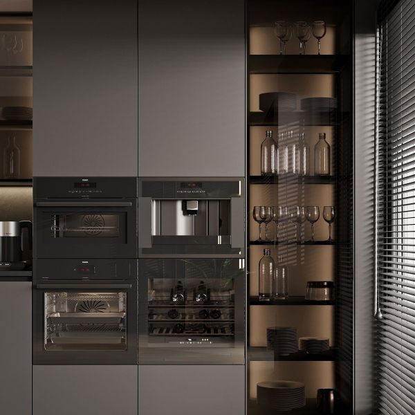 Деревянный лаковый кухонный шкаф