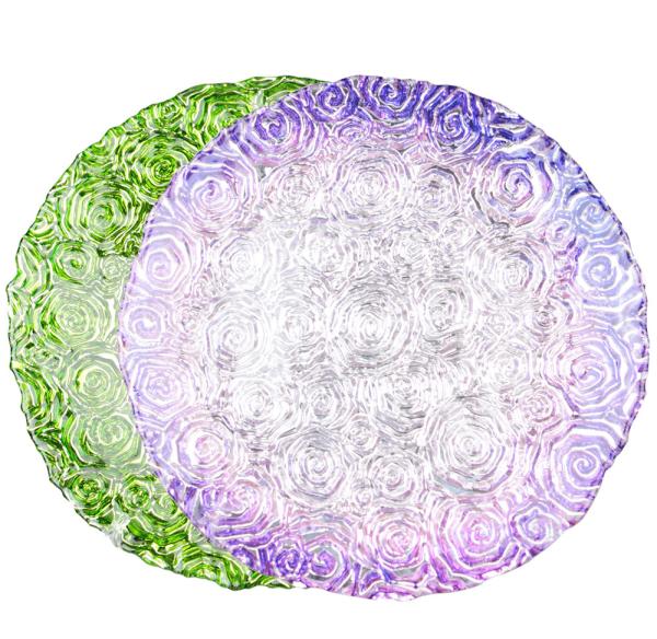 Wholesales Roes Embossed Spray Color Decoration Glass Charger Plate