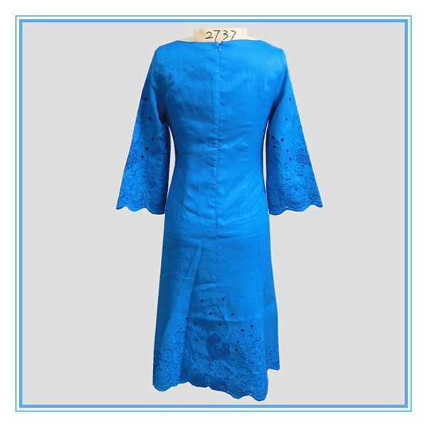 2016 Lady Популярная вышивка Порез 3/4 Рукава Длинное платье из льна