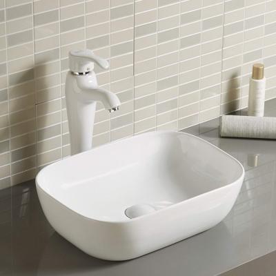 Dissipador branco lustroso moderno do banheiro da montagem da parte superior da porcelana