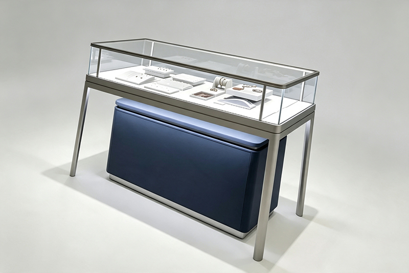 Light Luxury Rounded Edge Glass Jewelry Display Counter With Storage Cabinet 1200*550*950mm