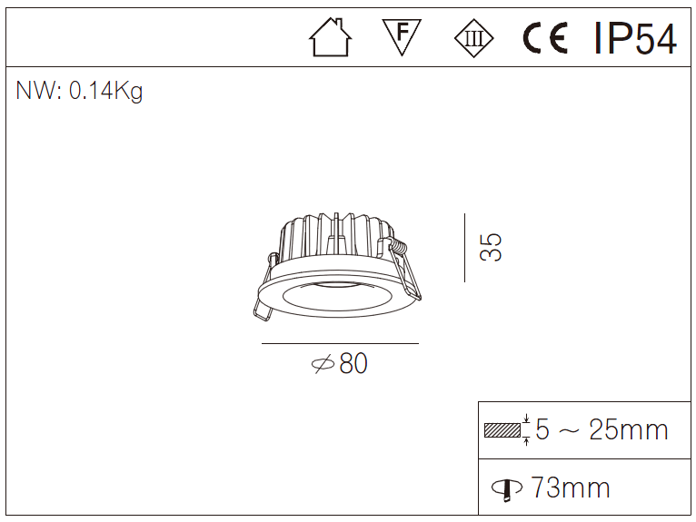 IP54 Dimmable LED Downlights 7W LED Recessed Ceiling Light Warm Cool White 3000K 37V
