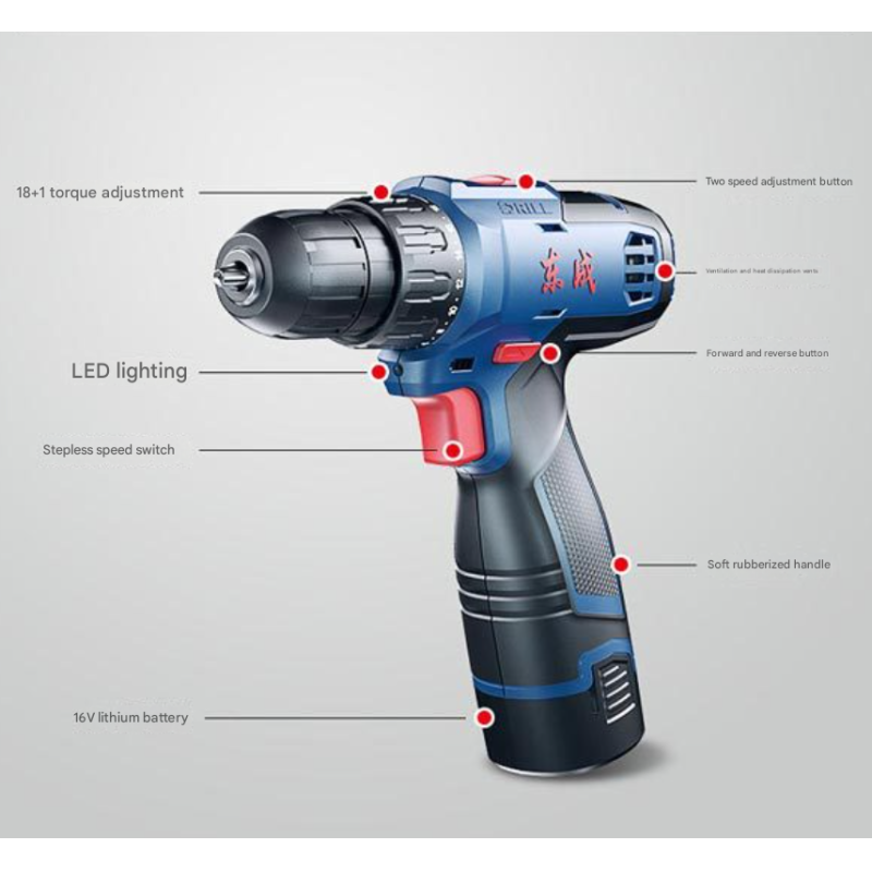 Dongcheng DCJZ1601 12V Cordless Drill Driver, Brushless,  38Nm Torque, Electric Screwdriver