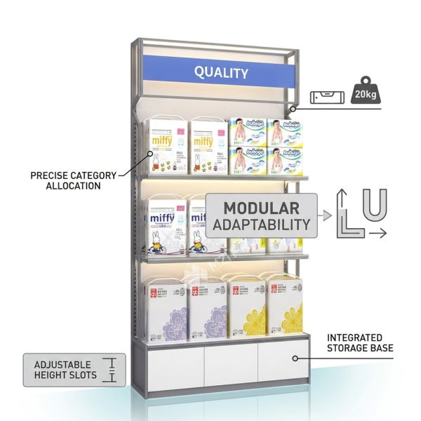 Modular Diaper Wall Display Shelving System MDF Acrylic Baby Store Fixtures for Retail Shop