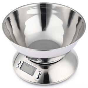 Balance de cuisine numérique multifonctionnelle 5 kg Balance électronique en acier inoxydable pour la pesée des aliments avec grand bol amovible